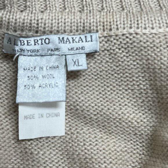 Womans XL Vintage Fur Jacket Cable Knit Sweater Fox Fur Trim by Alberto Makali - Picture 4 of 12